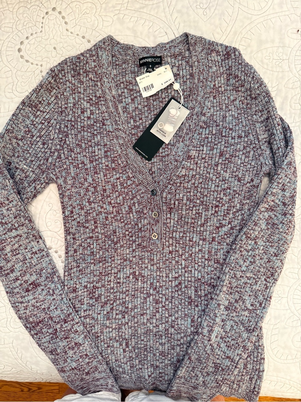 Minnie Rose Marled V-Neck Sweater in Brown and Heather